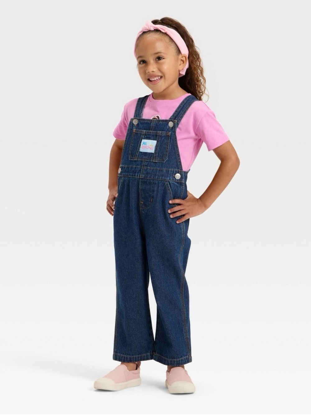 Toddler Girls' 3pk Ms. Rachel Cosplay Denim Overalls And Short Sleeve T-Shirt